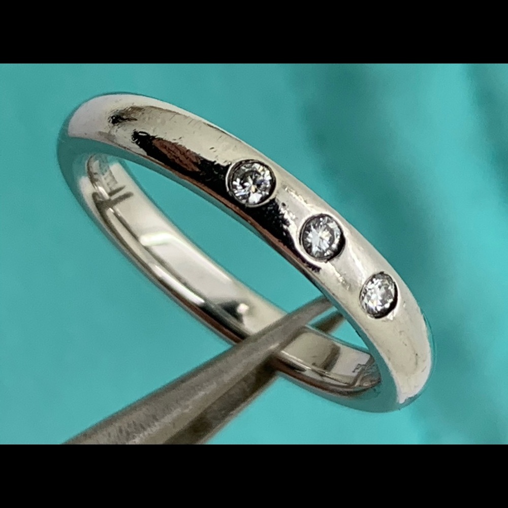 Tiffany&co 950 Platinum 3 Diamonds Ring Sz.4.5